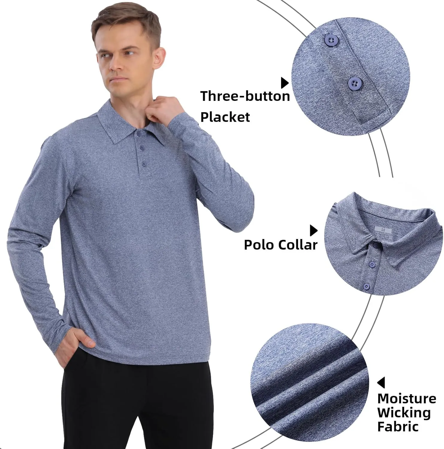 Men's Golf Polo Shirts,1 Pack/4 Pack Long Sleeve Quick Dry Athletic Casual Performance Collar Shirts for Men