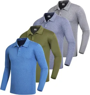 Men's Golf Polo Shirts,1 Pack/4 Pack Long Sleeve Quick Dry Athletic Casual Performance Collar Shirts for Men