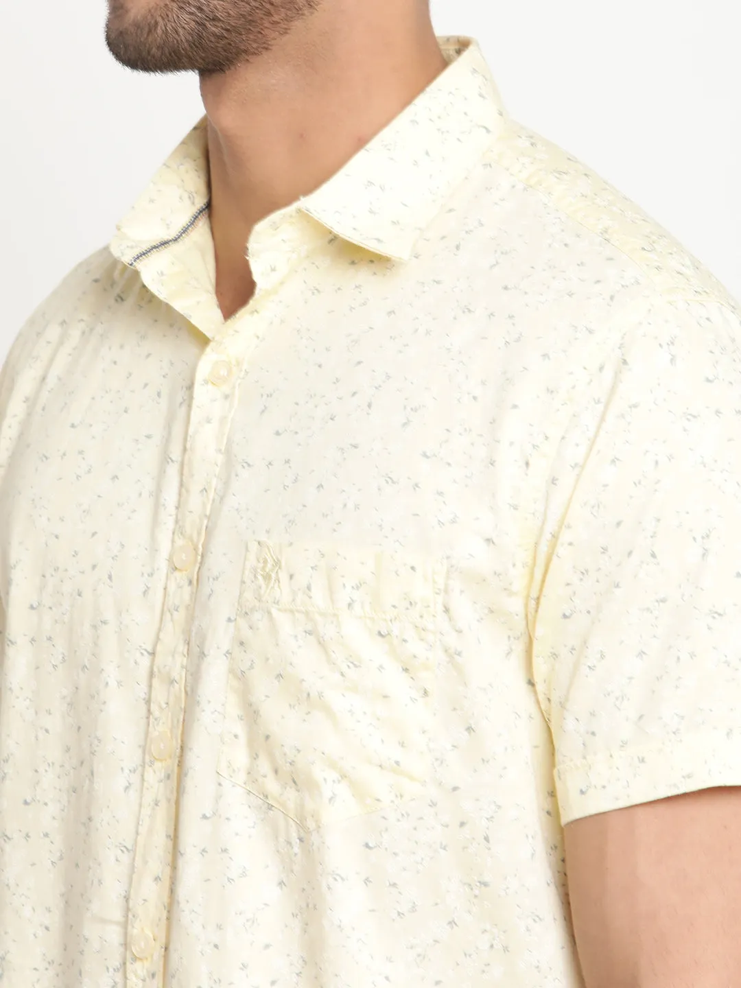Men's Lemon Yellow Casual Ditsy Print Half Sleeve Shirt