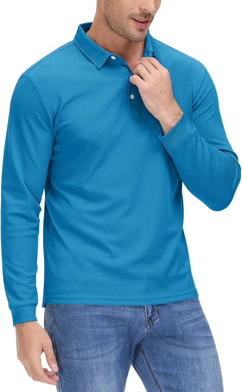 Men's Long Sleeve Polo Shirts Quick Dry Breathable Sports Casual T-Shirts Summer Work Pullover Tops