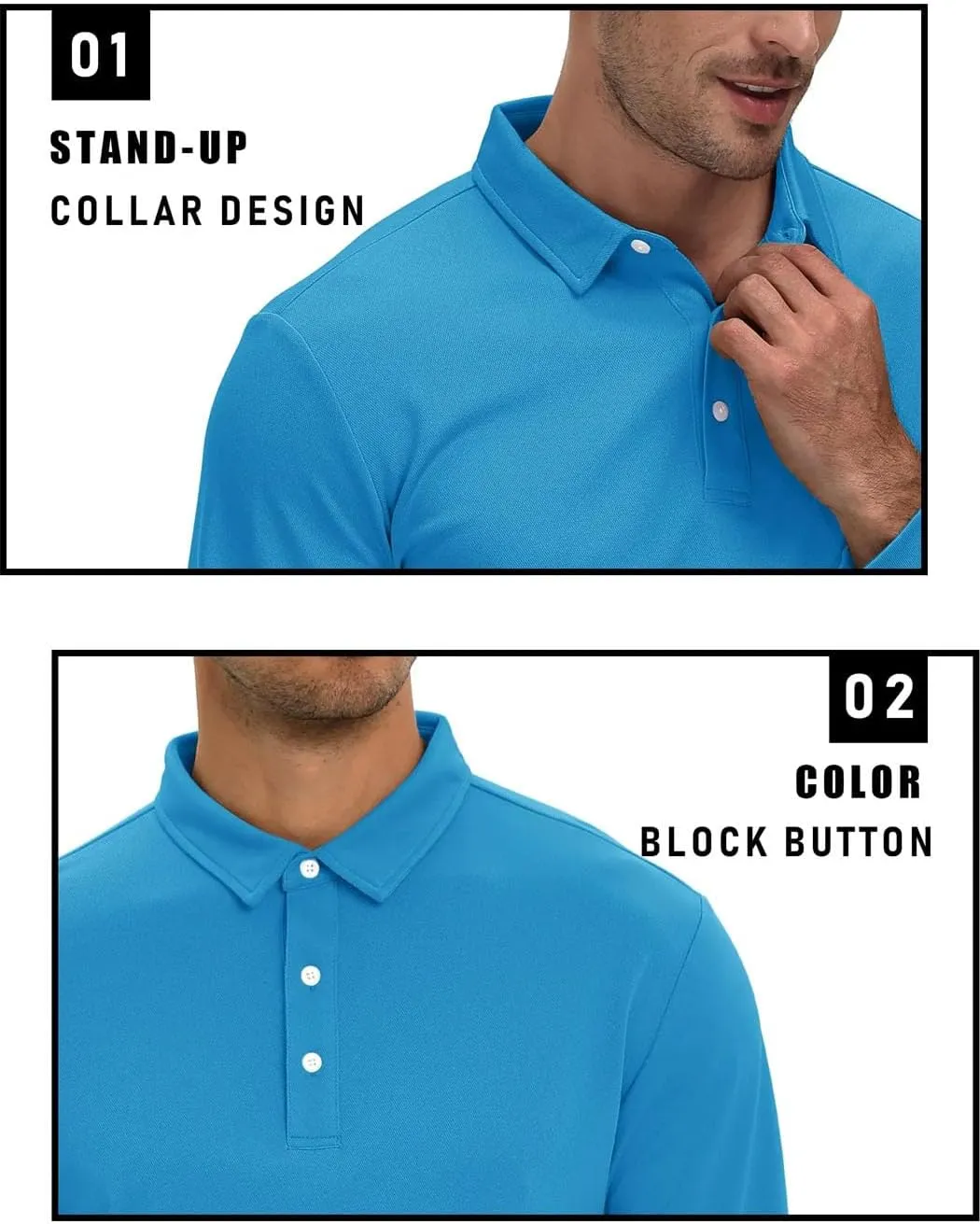Men's Long Sleeve Polo Shirts Quick Dry Breathable Sports Casual T-Shirts Summer Work Pullover Tops
