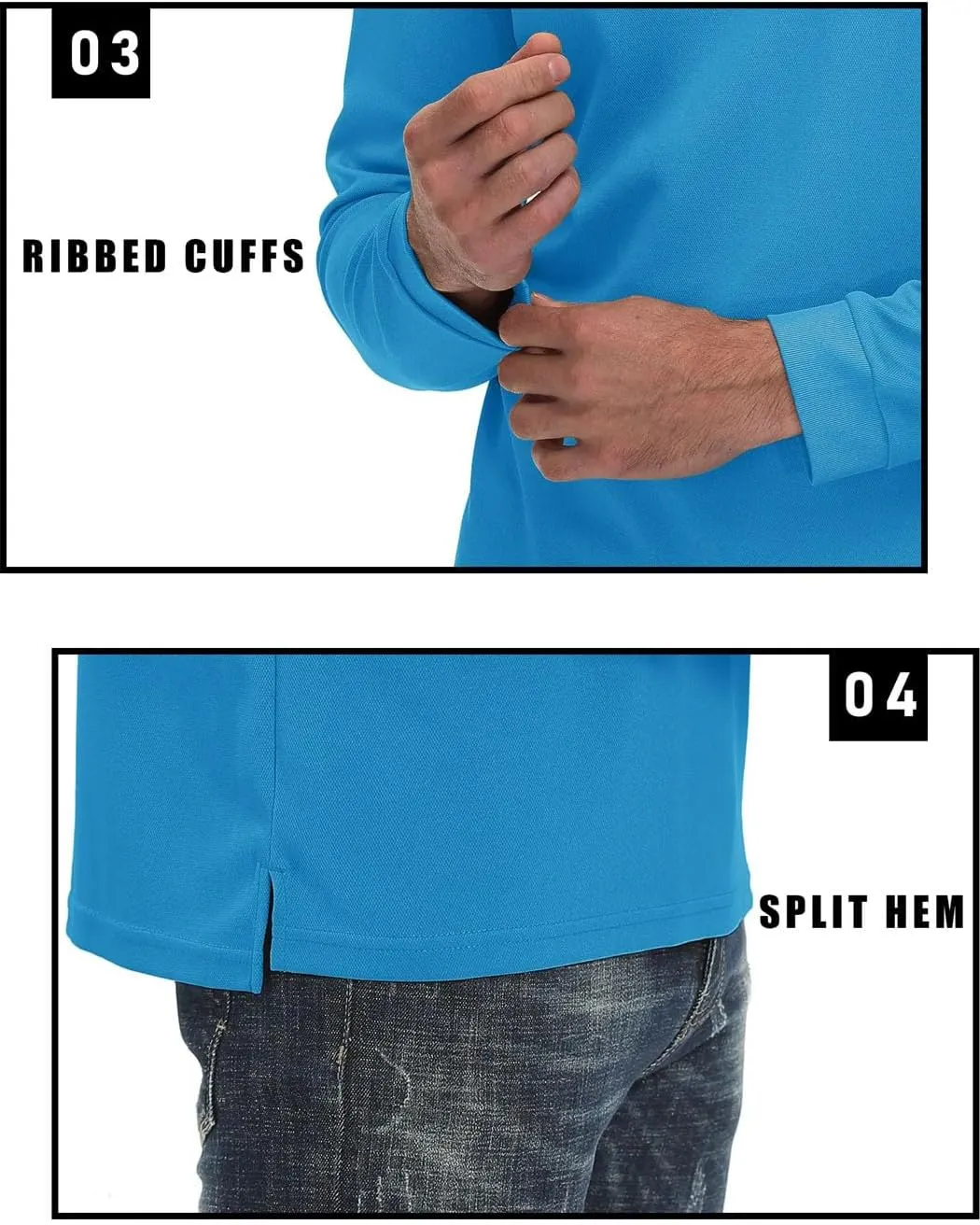 Men's Long Sleeve Polo Shirts Quick Dry Breathable Sports Casual T-Shirts Summer Work Pullover Tops