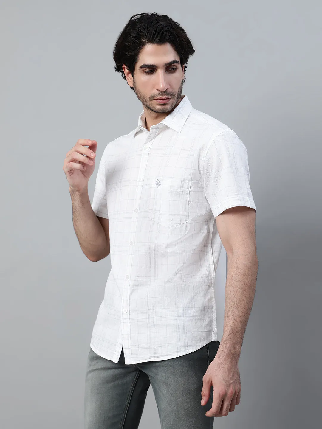 Men's White Checkered Half Sleeve Casual Shirt