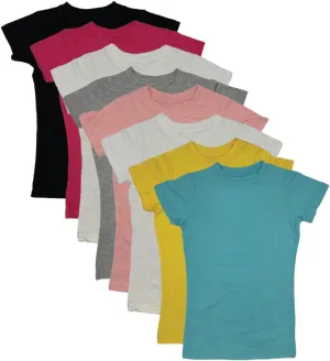 MISS POPULAR Girls' 8-Pack Super Soft Polycotton Short Sleeve Crew Neck T Shirts, Assorted Color Solid Tees