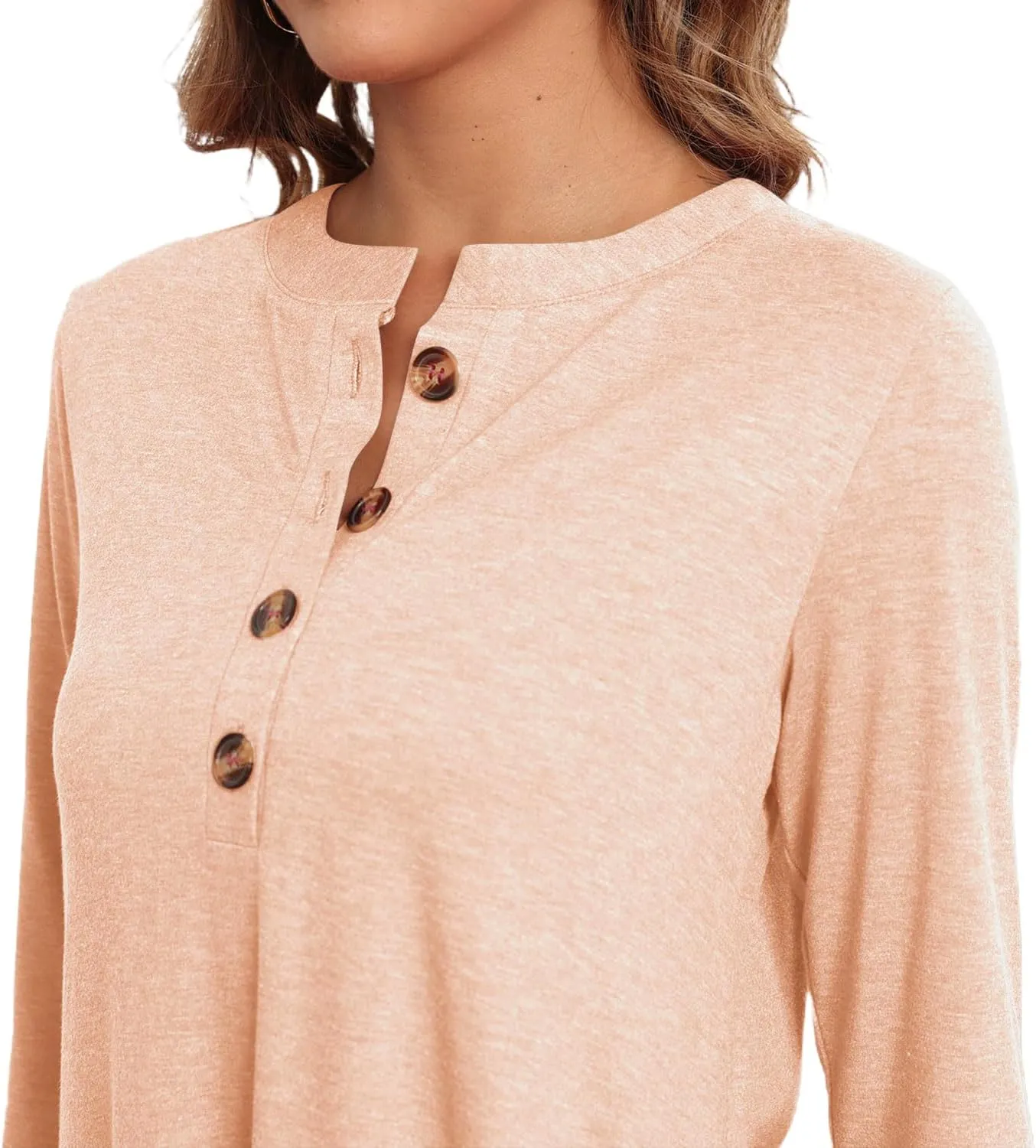 Naggoo Women's 3/4 Sleeve T-Shirts Crew Neck Buttons High Low Loose Casual Long Tunic Tops Blouses S-3XL