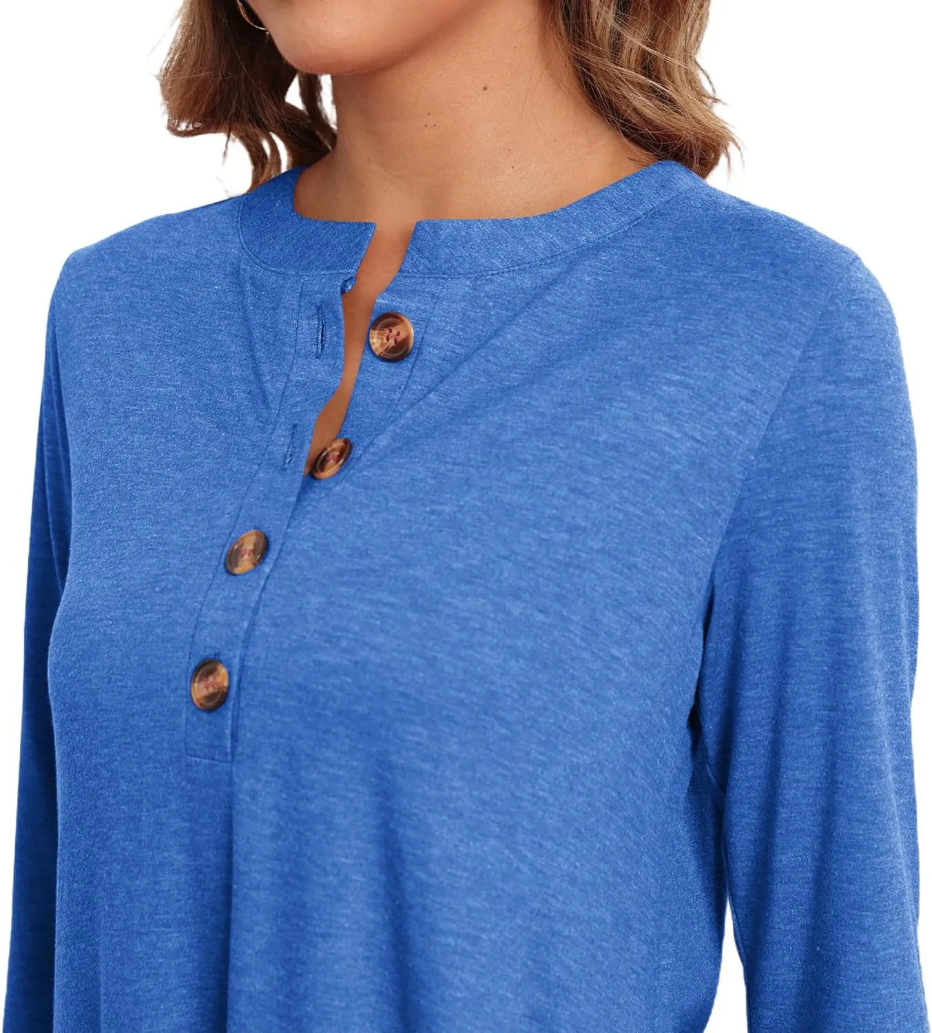 Naggoo Women's 3/4 Sleeve T-Shirts Crew Neck Buttons High Low Loose Casual Long Tunic Tops Blouses S-3XL