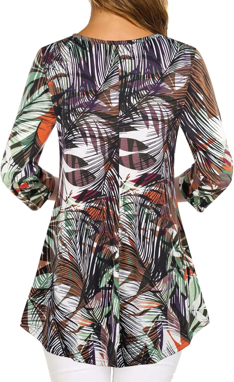 Nandashe Womens 3/4 Sleeves Floral Tunic Shirts Summer Casual Dressy Blouse Tops