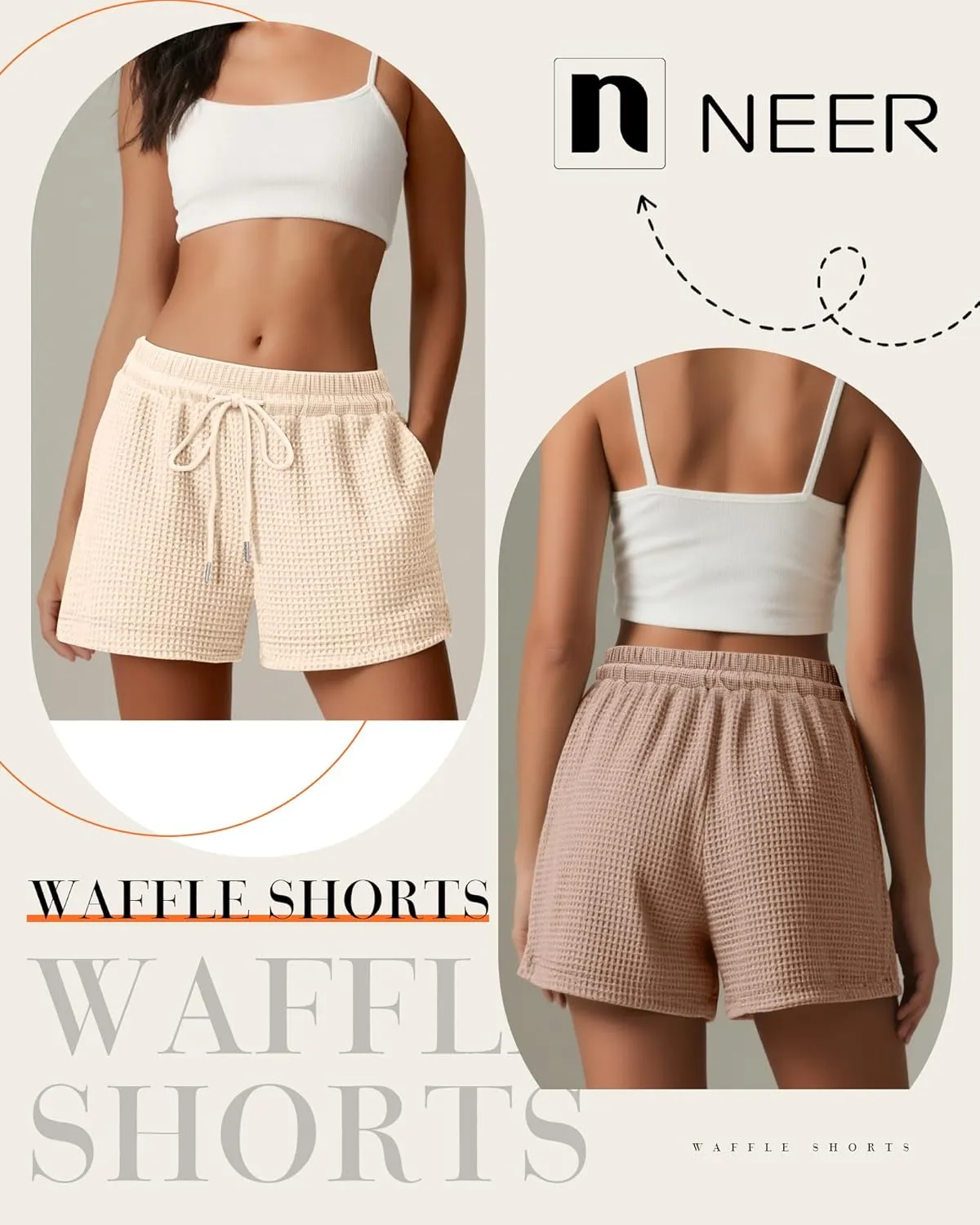 Neer 3 Pack Women's Waffle Knit Shorts High Waist Loose Drawstring Casual Summer Lightweight Soft Pants with Pockets