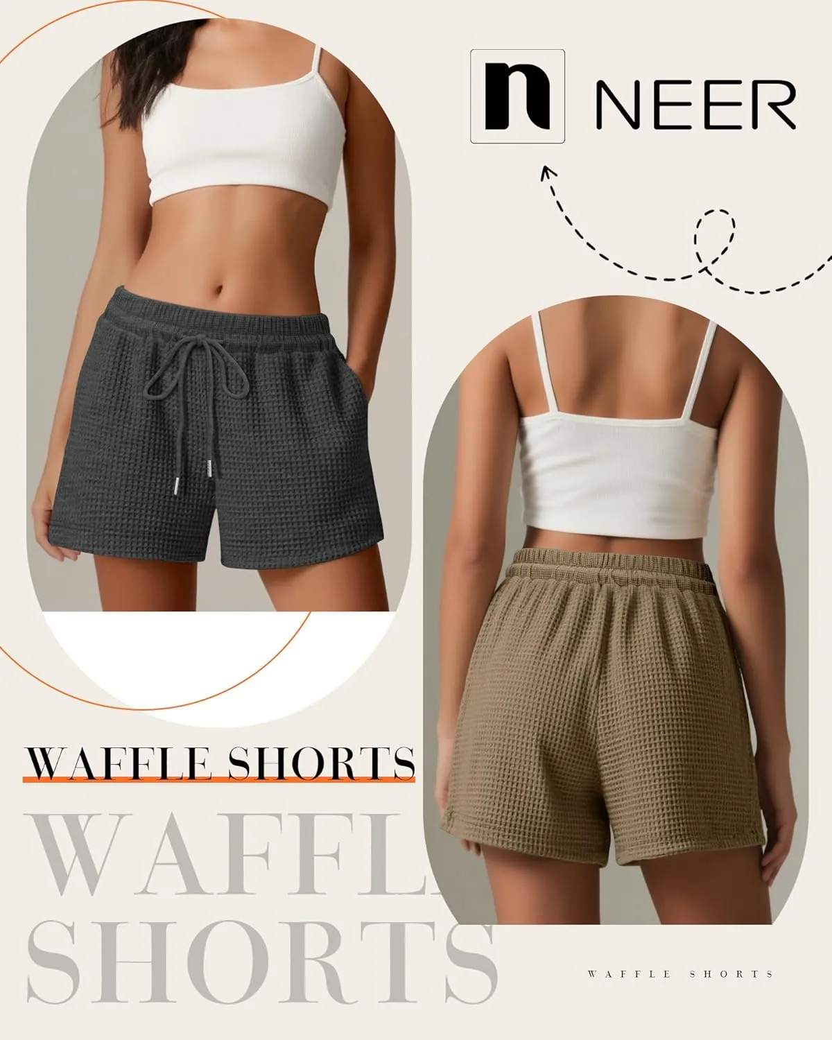 Neer 3 Pack Women's Waffle Knit Shorts High Waist Loose Drawstring Casual Summer Lightweight Soft Pants with Pockets