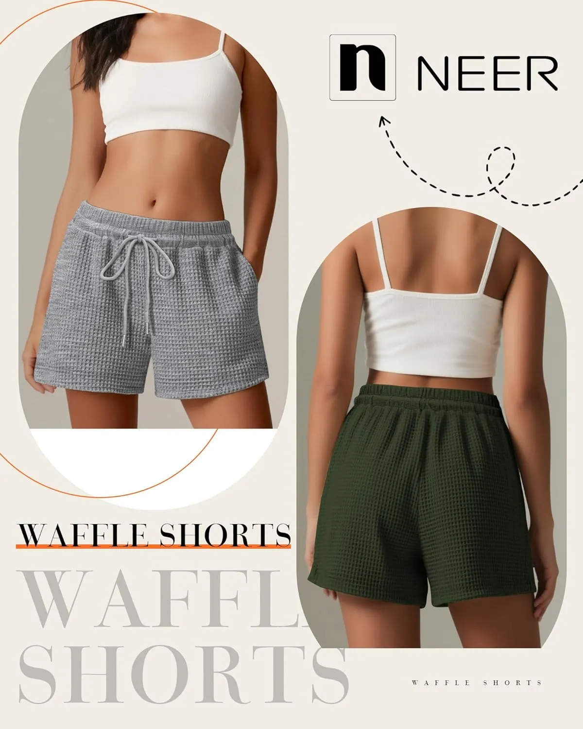 Neer 3 Pack Women's Waffle Knit Shorts High Waist Loose Drawstring Casual Summer Lightweight Soft Pants with Pockets