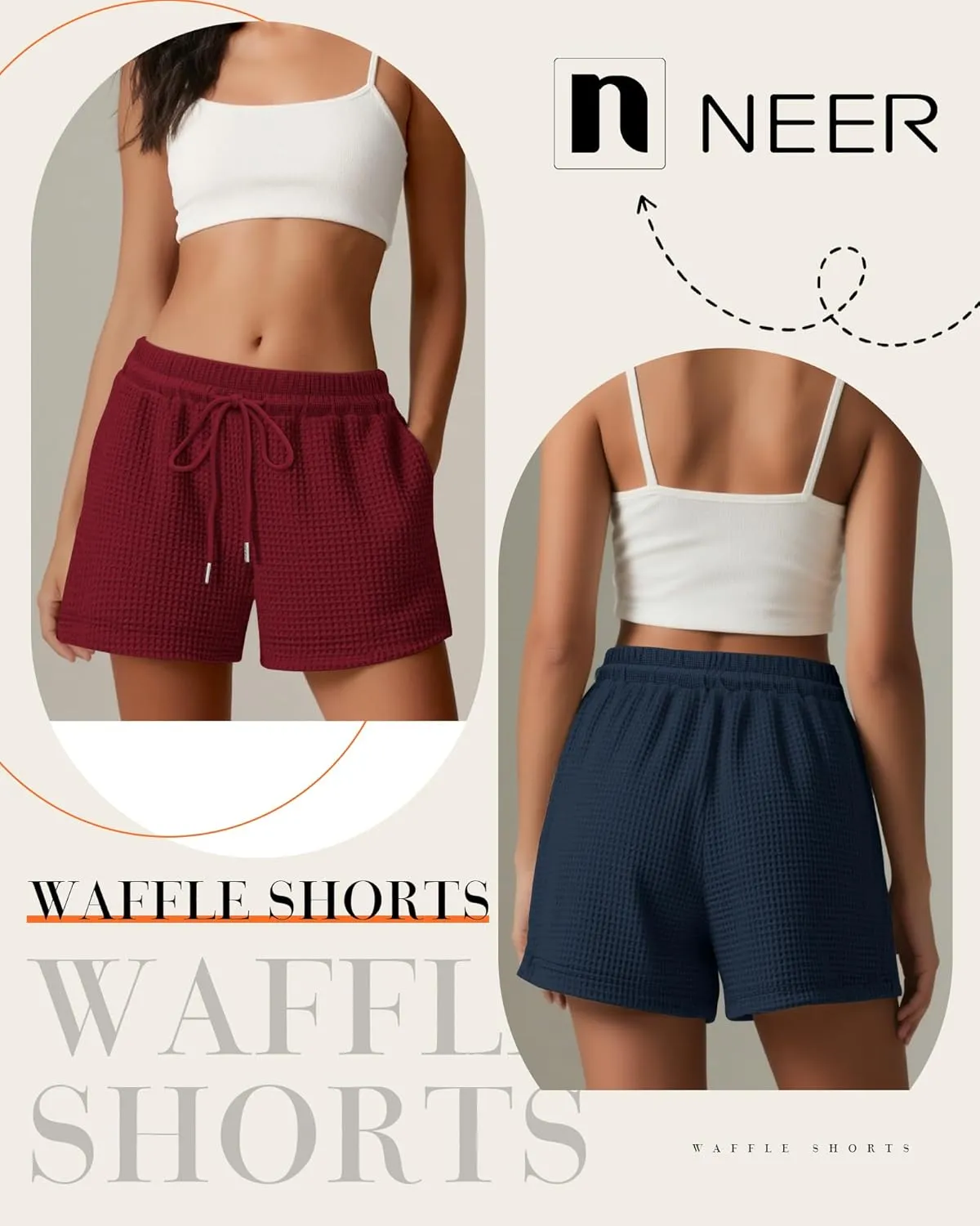 Neer 3 Pack Women's Waffle Knit Shorts High Waist Loose Drawstring Casual Summer Lightweight Soft Pants with Pockets