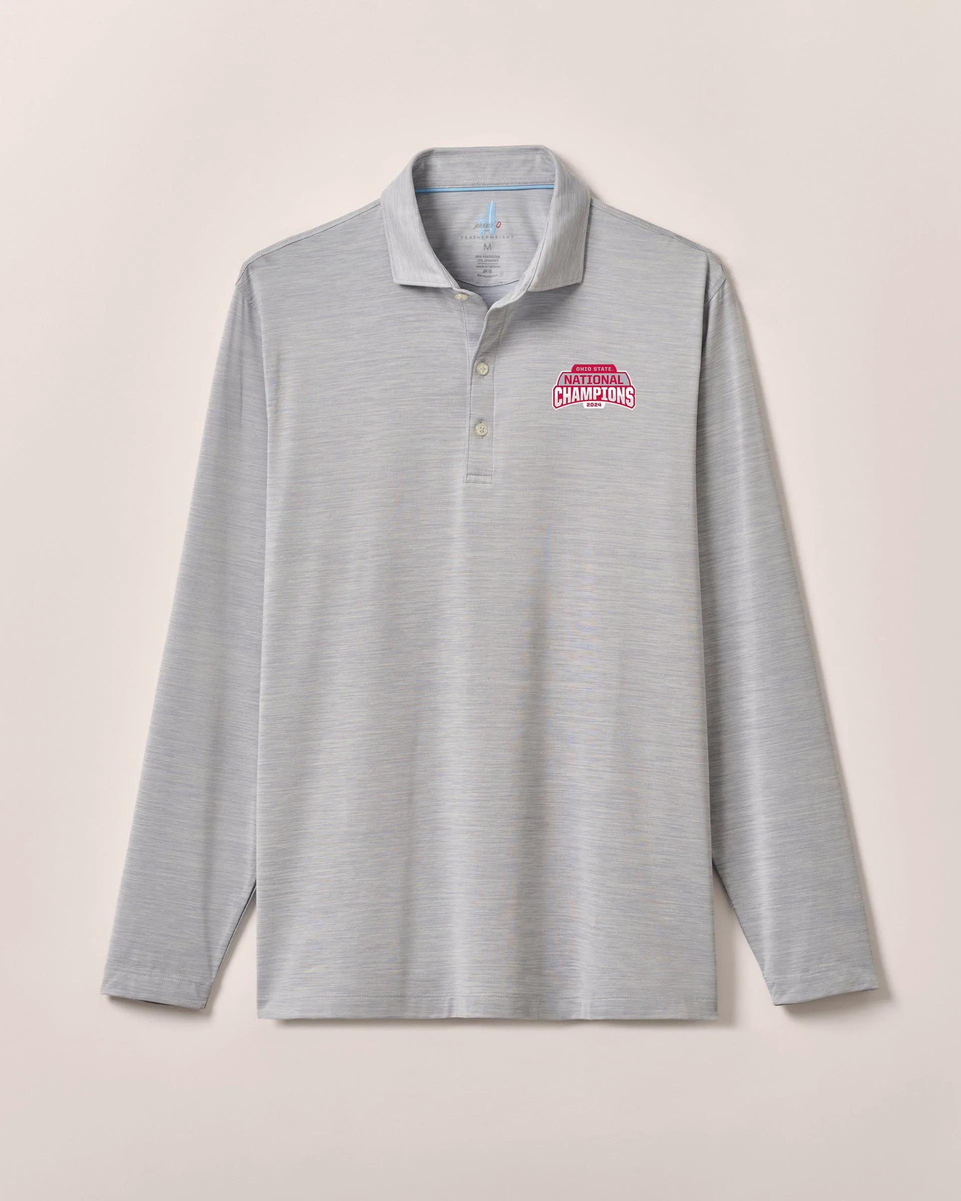 Ohio State Swing Long Sleeve Featherweight Performance Polo - 2024 CFP Champions Logo