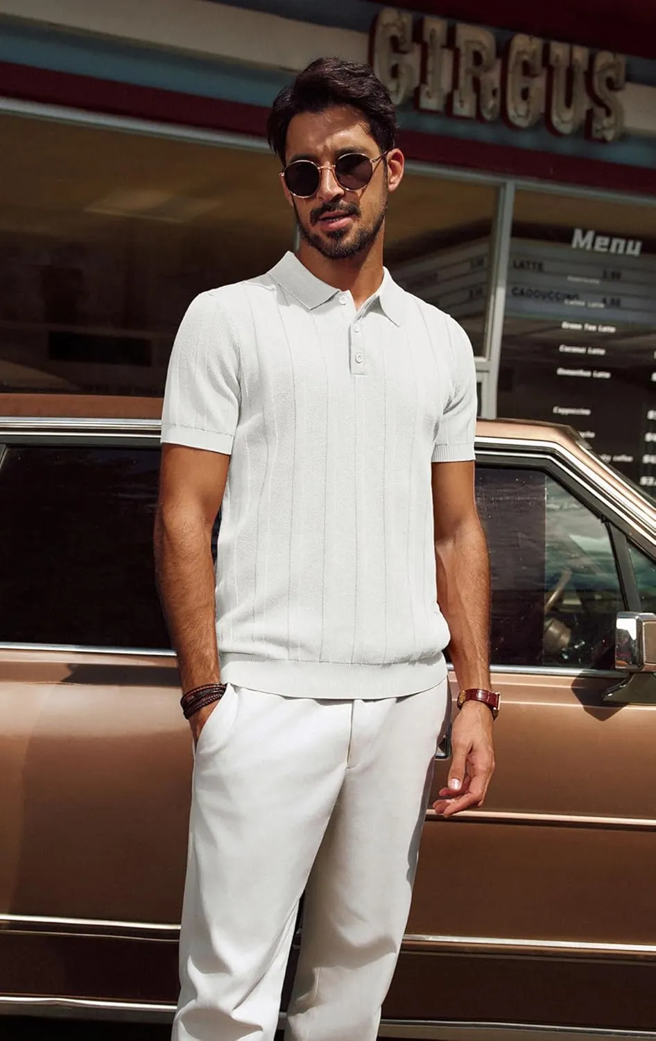 PJ PAUL JONES Mens Polo Shirts Short Sleeve Textured Knit Polo Shirt Ribbed Casual Golf Shirts