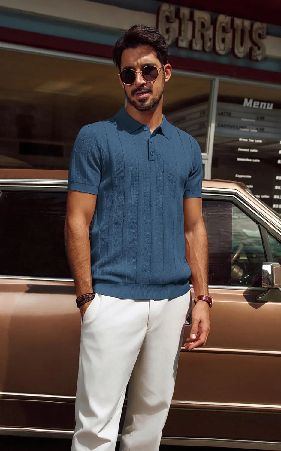PJ PAUL JONES Mens Polo Shirts Short Sleeve Textured Knit Polo Shirt Ribbed Casual Golf Shirts