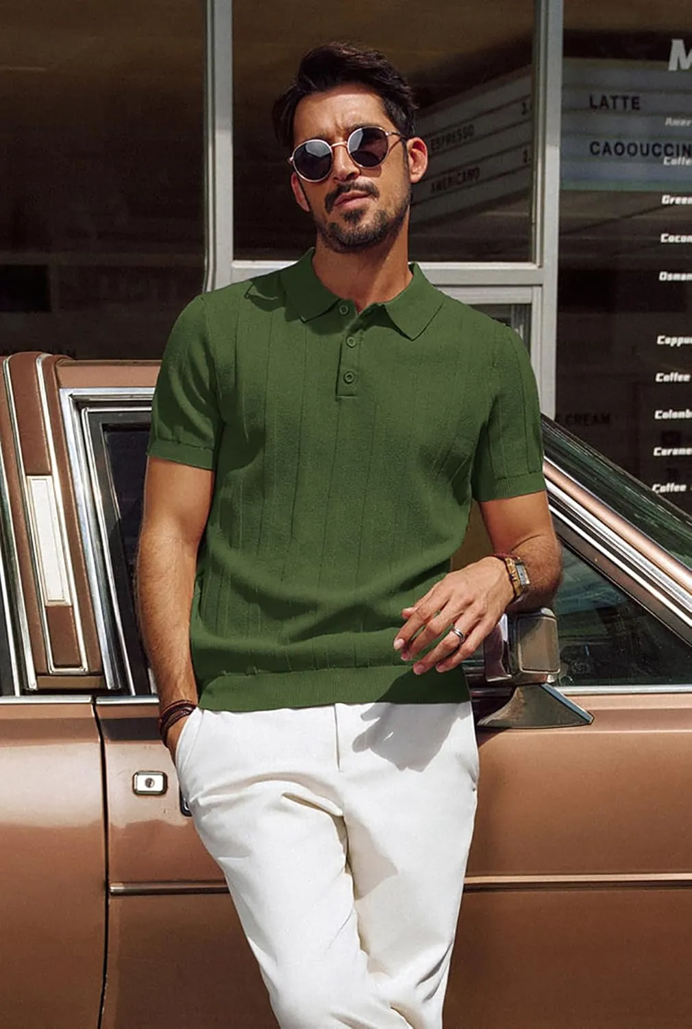 PJ PAUL JONES Mens Polo Shirts Short Sleeve Textured Knit Polo Shirt Ribbed Casual Golf Shirts