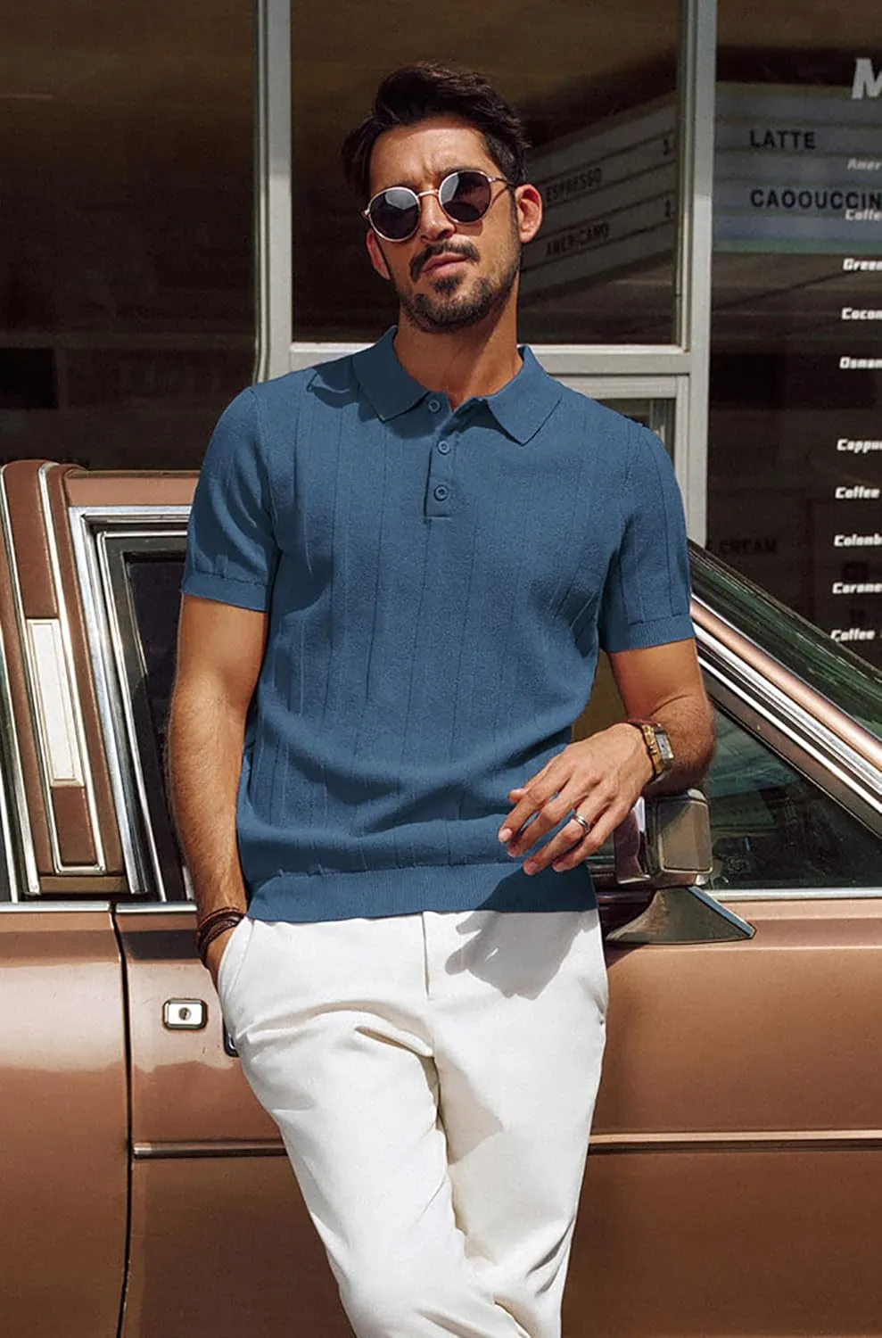 PJ PAUL JONES Mens Polo Shirts Short Sleeve Textured Knit Polo Shirt Ribbed Casual Golf Shirts