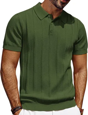 PJ PAUL JONES Mens Polo Shirts Short Sleeve Textured Knit Polo Shirt Ribbed Casual Golf Shirts