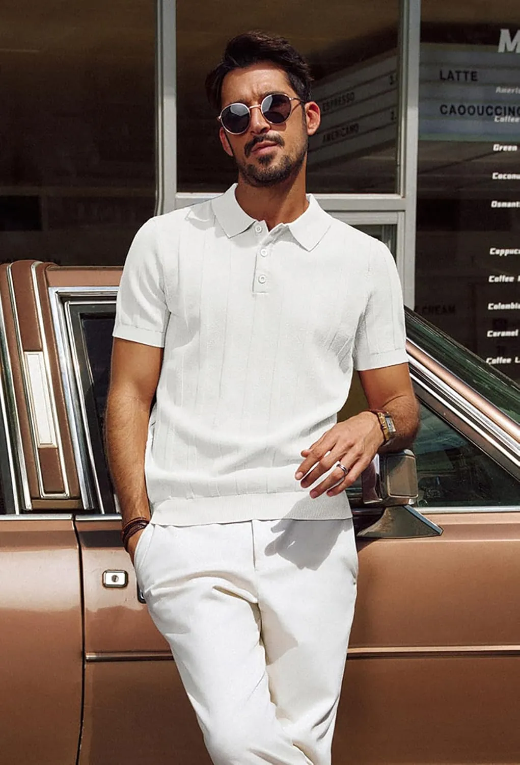 PJ PAUL JONES Mens Polo Shirts Short Sleeve Textured Knit Polo Shirt Ribbed Casual Golf Shirts