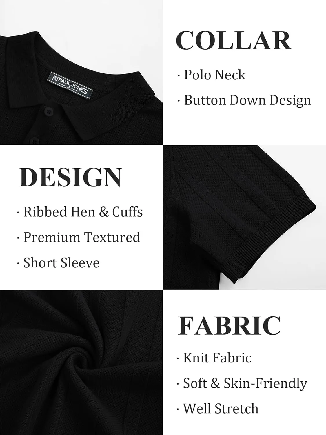 PJ PAUL JONES Mens Polo Shirts Short Sleeve Textured Knit Polo Shirt Ribbed Casual Golf Shirts