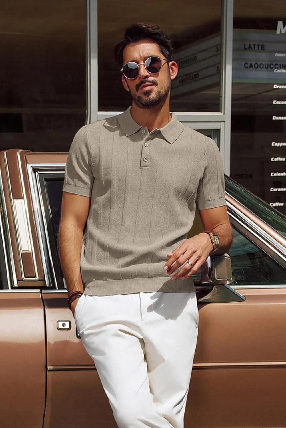 PJ PAUL JONES Mens Polo Shirts Short Sleeve Textured Knit Polo Shirt Ribbed Casual Golf Shirts