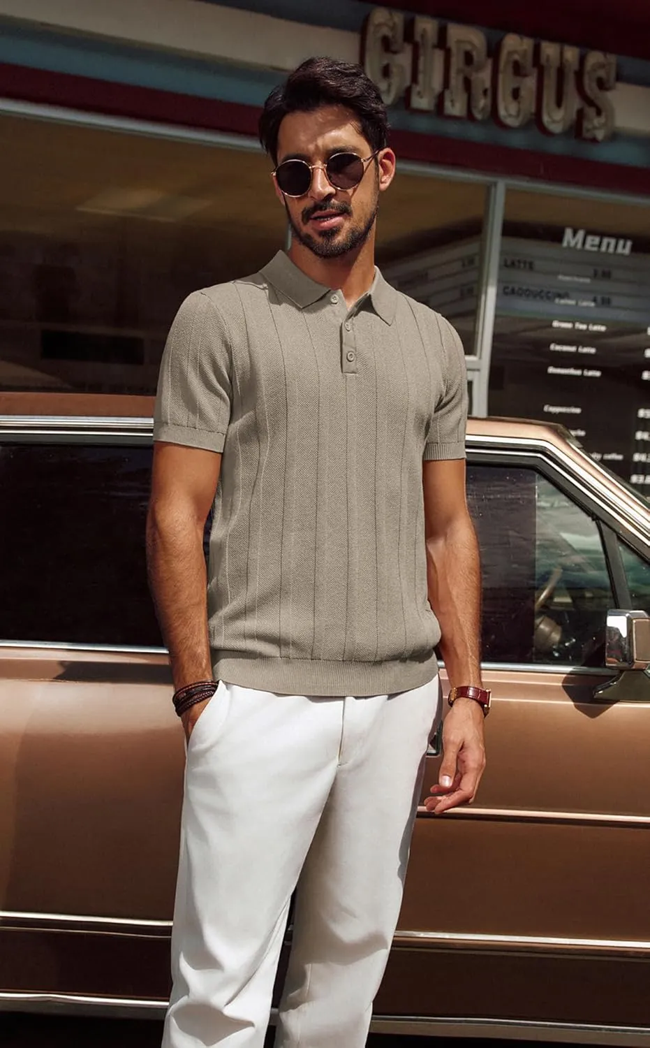 PJ PAUL JONES Mens Polo Shirts Short Sleeve Textured Knit Polo Shirt Ribbed Casual Golf Shirts