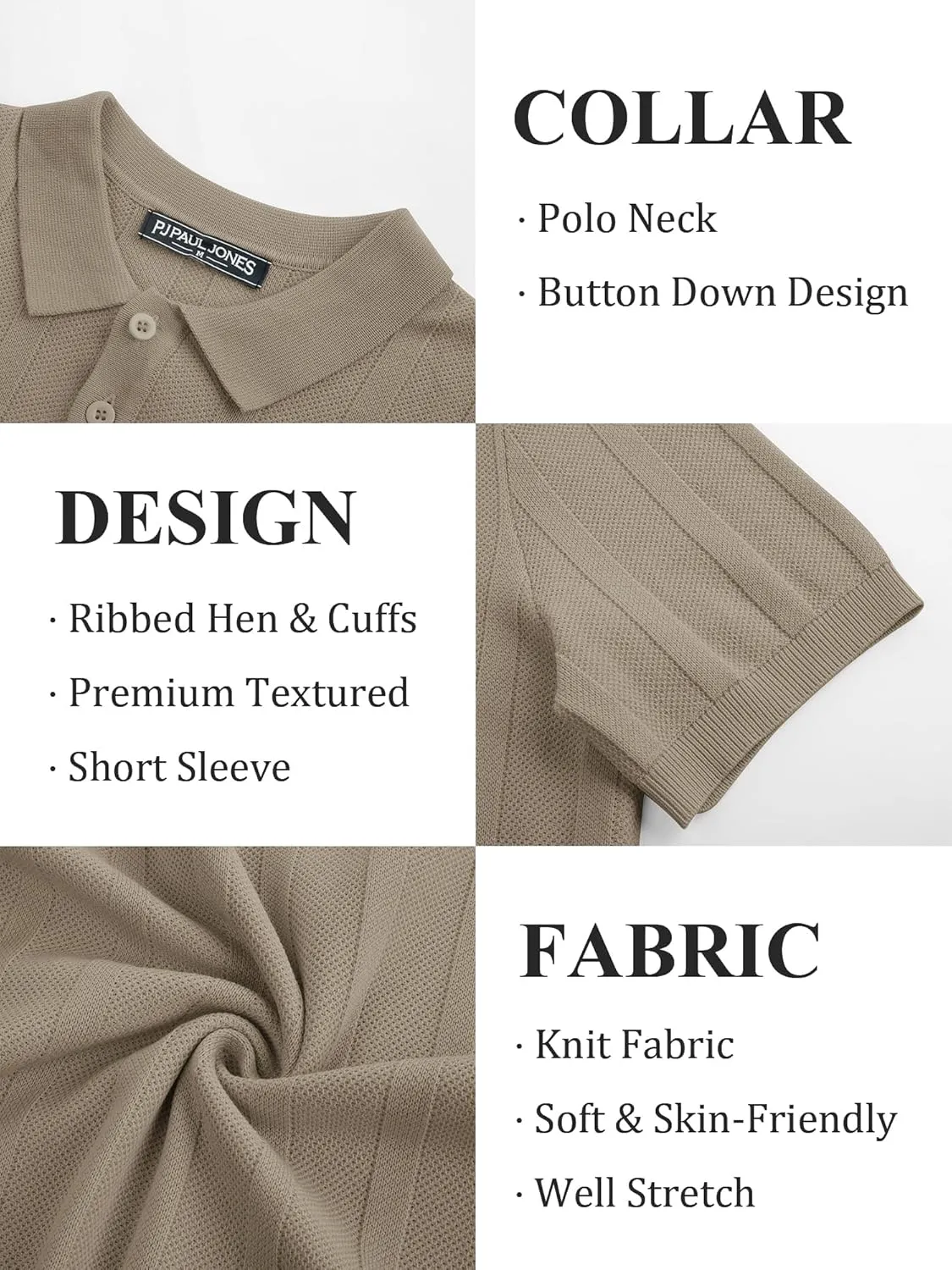 PJ PAUL JONES Mens Polo Shirts Short Sleeve Textured Knit Polo Shirt Ribbed Casual Golf Shirts