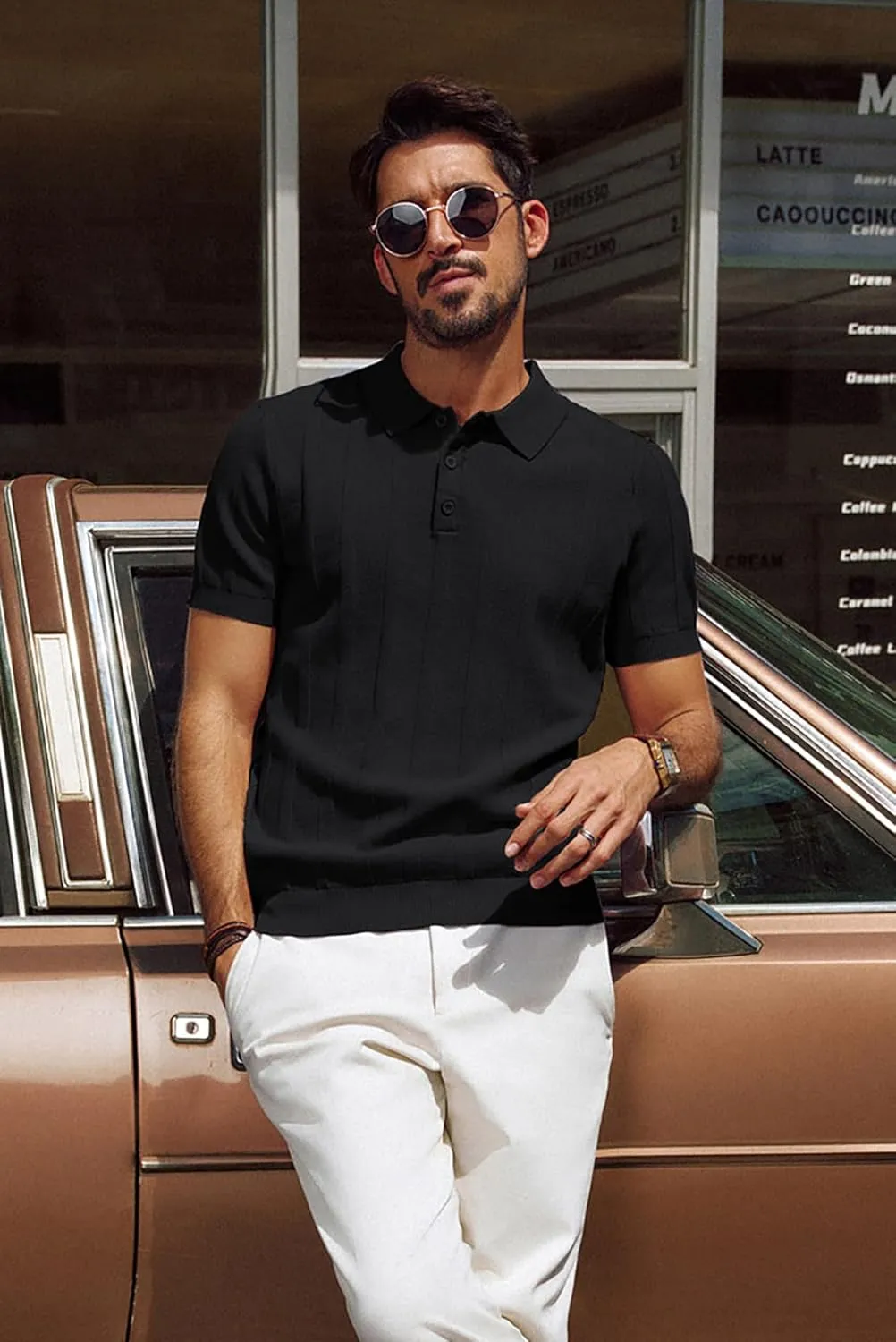 PJ PAUL JONES Mens Polo Shirts Short Sleeve Textured Knit Polo Shirt Ribbed Casual Golf Shirts