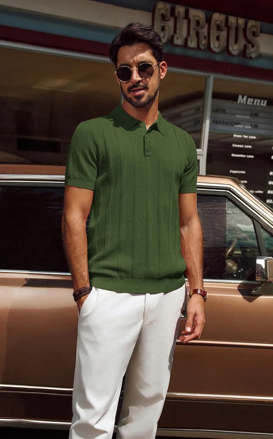 PJ PAUL JONES Mens Polo Shirts Short Sleeve Textured Knit Polo Shirt Ribbed Casual Golf Shirts