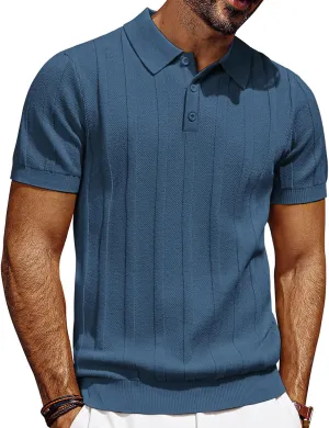 PJ PAUL JONES Mens Polo Shirts Short Sleeve Textured Knit Polo Shirt Ribbed Casual Golf Shirts
