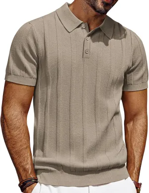 PJ PAUL JONES Mens Polo Shirts Short Sleeve Textured Knit Polo Shirt Ribbed Casual Golf Shirts