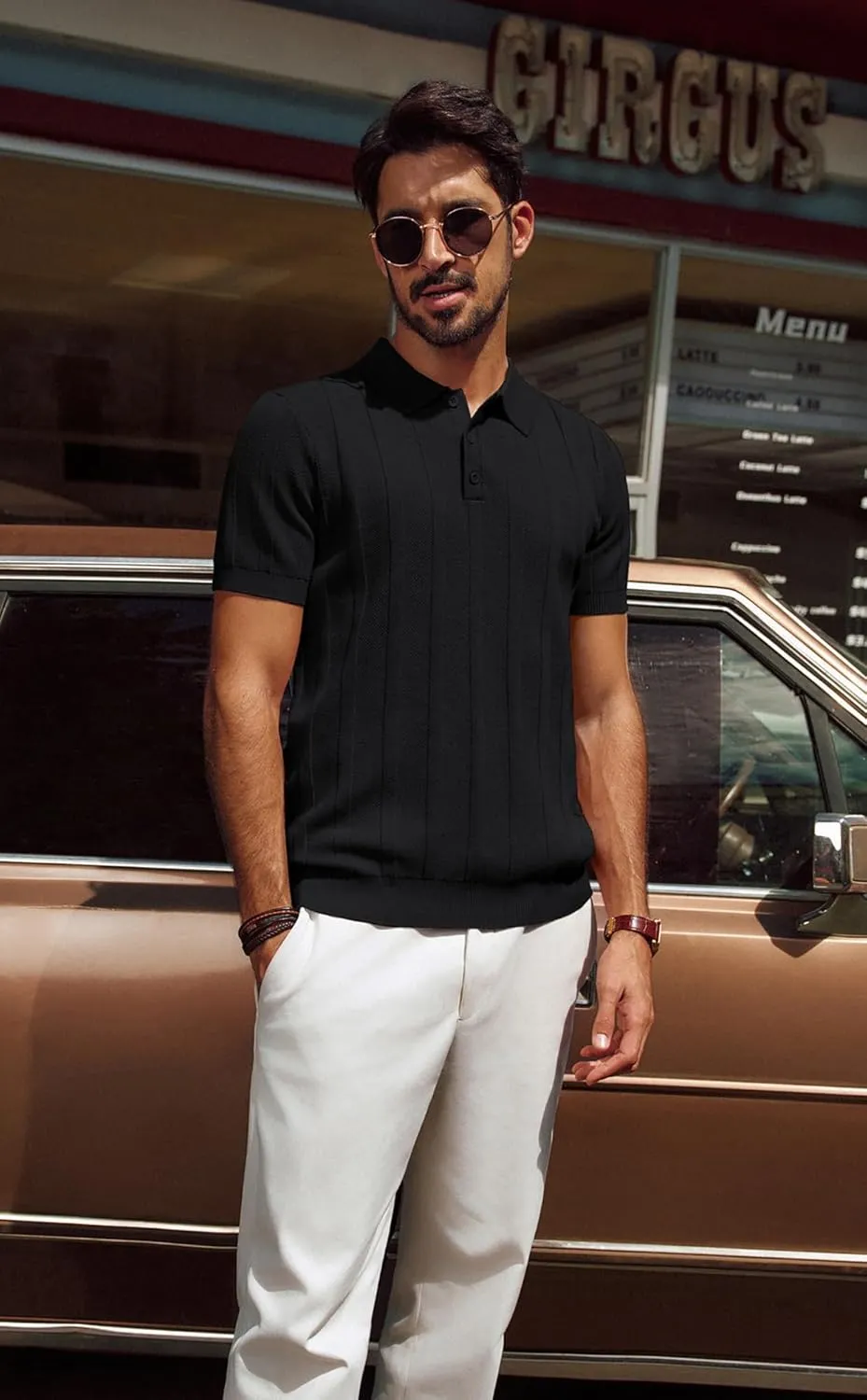 PJ PAUL JONES Mens Polo Shirts Short Sleeve Textured Knit Polo Shirt Ribbed Casual Golf Shirts