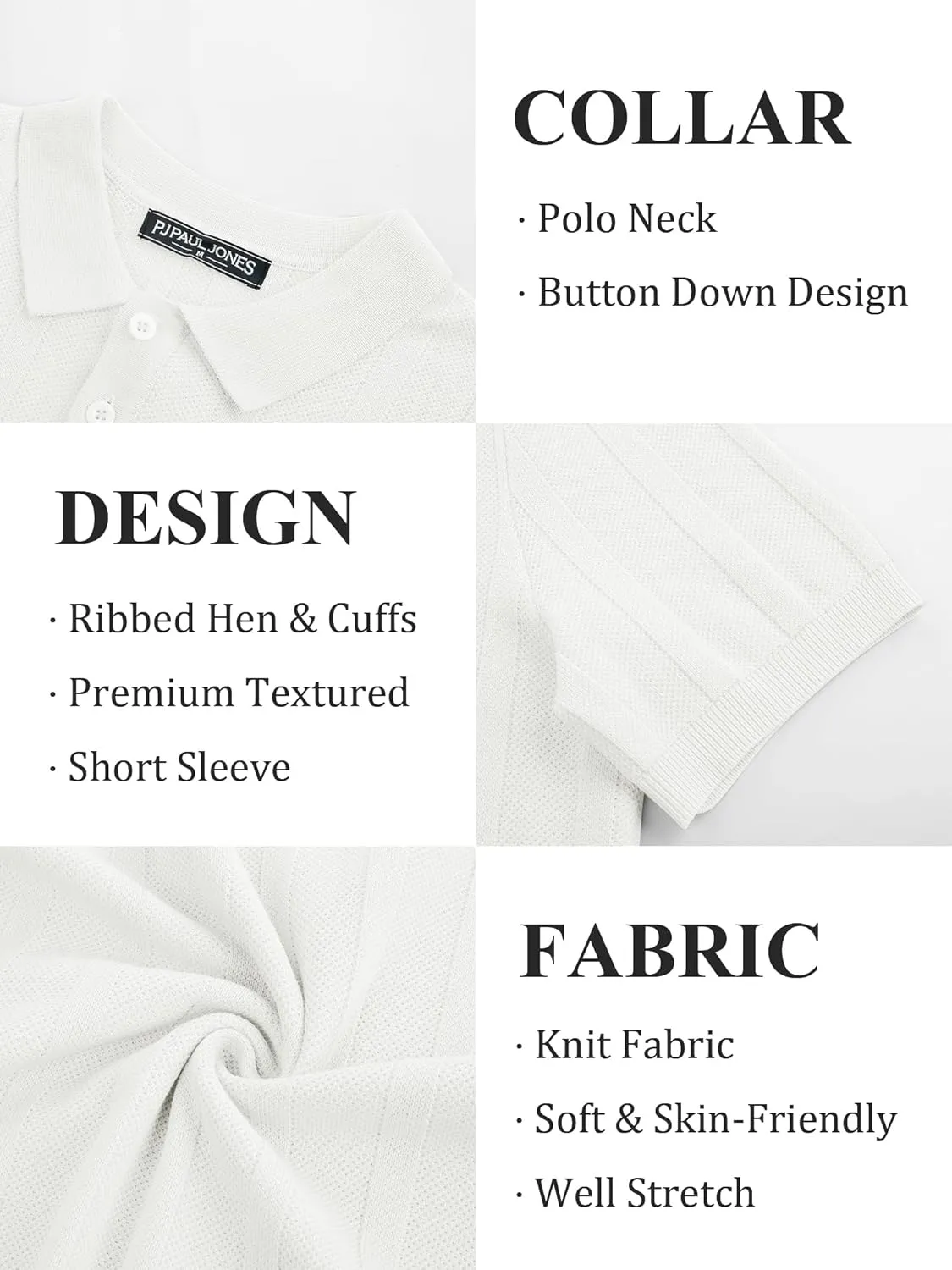 PJ PAUL JONES Mens Polo Shirts Short Sleeve Textured Knit Polo Shirt Ribbed Casual Golf Shirts