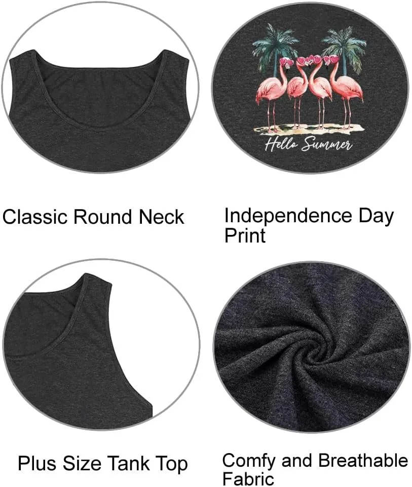 Plus Size Tank Top for Women Sun Salt Sea Letter Graphic Printed Sleeveless Loose Casual Tunics Shirts