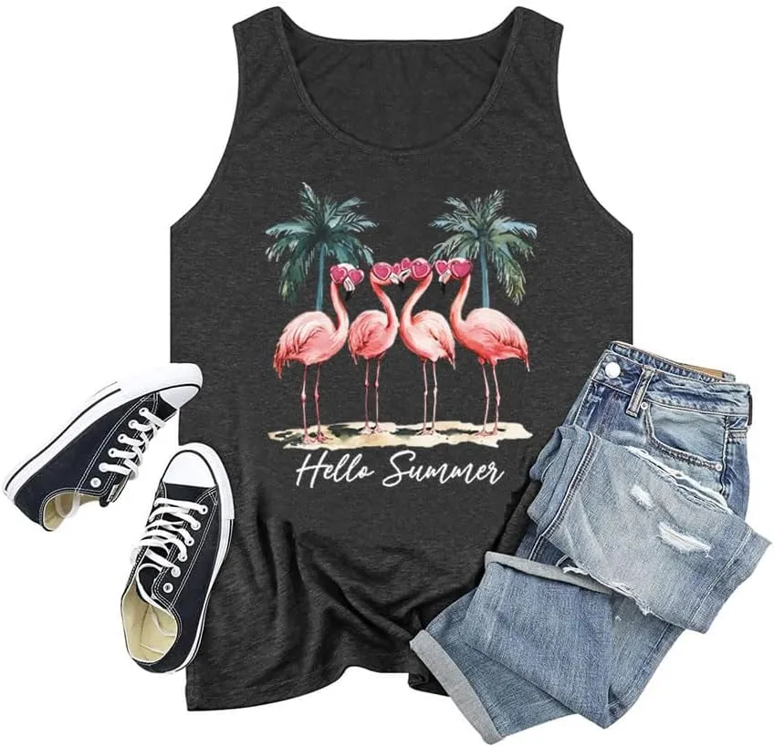 Plus Size Tank Top for Women Sun Salt Sea Letter Graphic Printed Sleeveless Loose Casual Tunics Shirts
