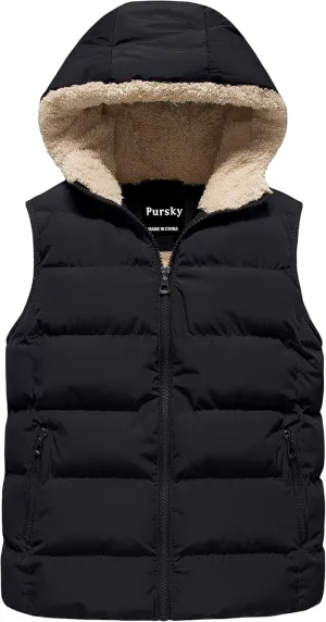 Pursky Girl's and Boy's Hooded Warm Puffer Vest Outerwear Soft Flannel Lined Insulation Waistcoat