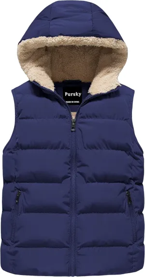 Pursky Girl's and Boy's Hooded Warm Puffer Vest Outerwear Soft Flannel Lined Insulation Waistcoat