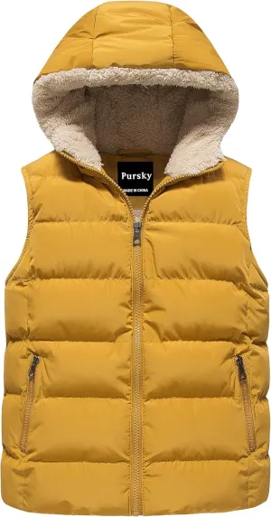 Pursky Girl's and Boy's Hooded Warm Puffer Vest Outerwear Soft Flannel Lined Insulation Waistcoat
