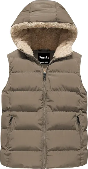 Pursky Girl's and Boy's Hooded Warm Puffer Vest Outerwear Soft Flannel Lined Insulation Waistcoat