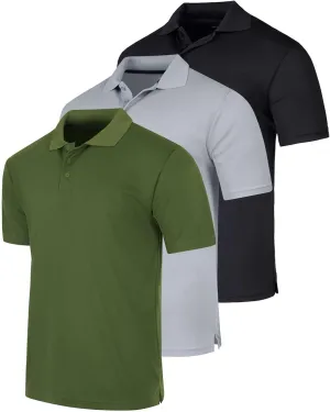 Real Essentials 3 Pack: Men's Quick-Dry Short Sleeve Athletic Performance Polo Shirt (Available in Big & Tall)