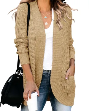 Saodimallsu Womens Loose Open Front Cardigan Long Sleeve Casual Lightweight Soft Knit Sweaters Coat with Pockets