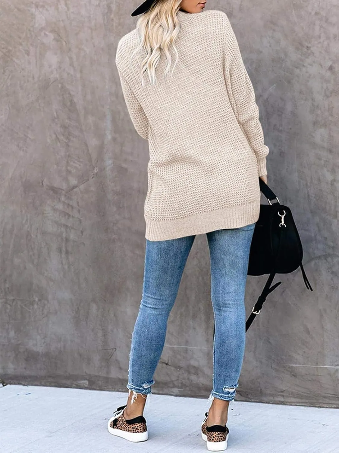 Saodimallsu Womens Loose Open Front Cardigan Long Sleeve Casual Lightweight Soft Knit Sweaters Coat with Pockets