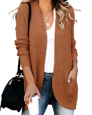Saodimallsu Womens Loose Open Front Cardigan Long Sleeve Casual Lightweight Soft Knit Sweaters Coat with Pockets
