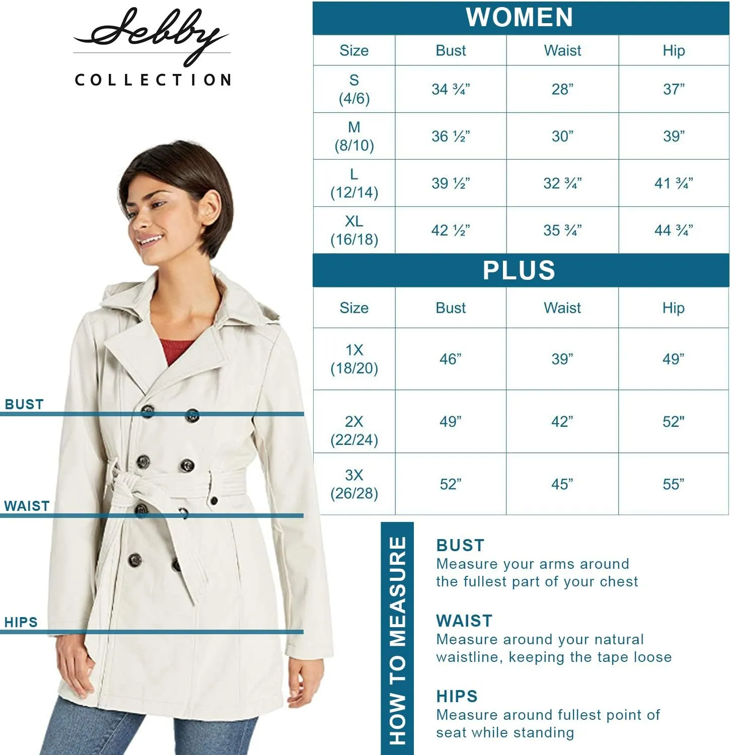 Sebby Collection Women's Soft Shell Trench Coat with Detachable Hood