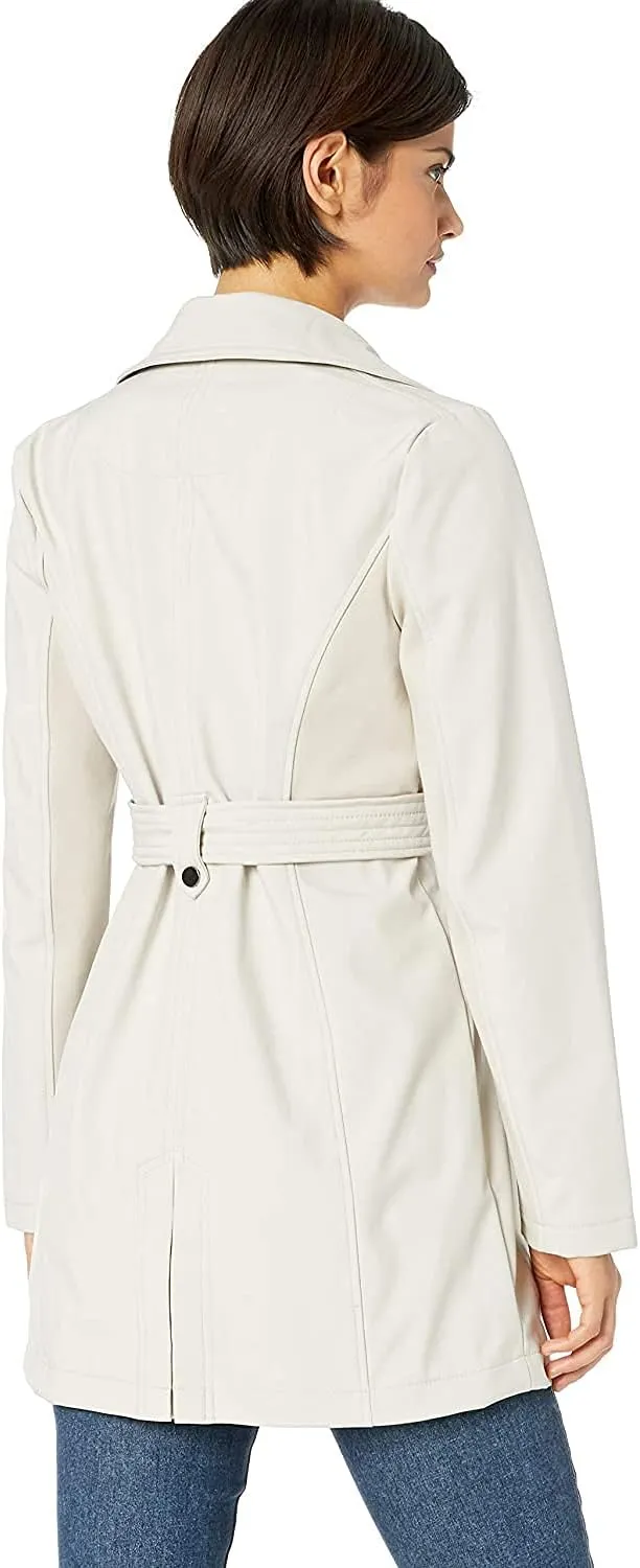 Sebby Collection Women's Soft Shell Trench Coat with Detachable Hood