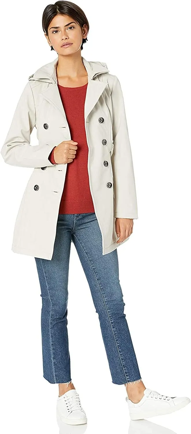 Sebby Collection Women's Soft Shell Trench Coat with Detachable Hood