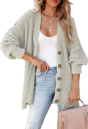 SHEWIN Women's Casual Long Sleeve Button Open Front Lightweight Cardigan Soft Cable Knit Sweater Outwear