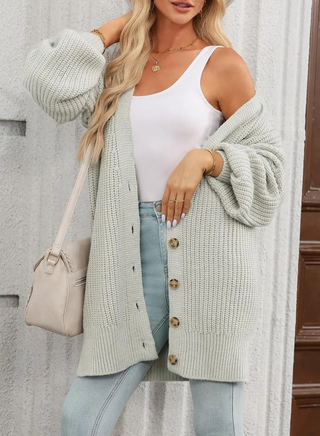 SHEWIN Women's Casual Long Sleeve Button Open Front Lightweight Cardigan Soft Cable Knit Sweater Outwear