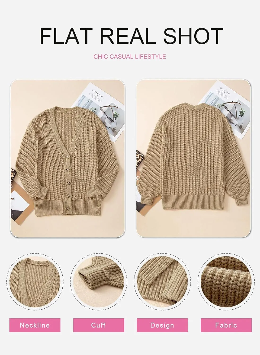 SHEWIN Women's Casual Long Sleeve Button Open Front Lightweight Cardigan Soft Cable Knit Sweater Outwear