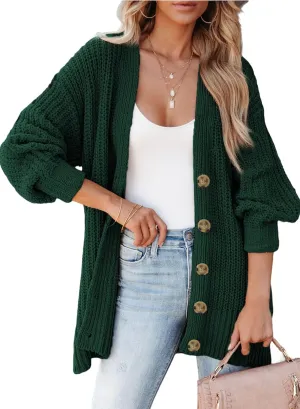 SHEWIN Women's Casual Long Sleeve Button Open Front Lightweight Cardigan Soft Cable Knit Sweater Outwear