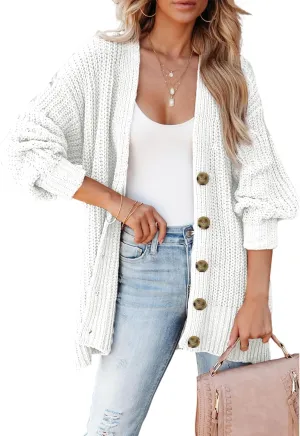 SHEWIN Women's Casual Long Sleeve Button Open Front Lightweight Cardigan Soft Cable Knit Sweater Outwear